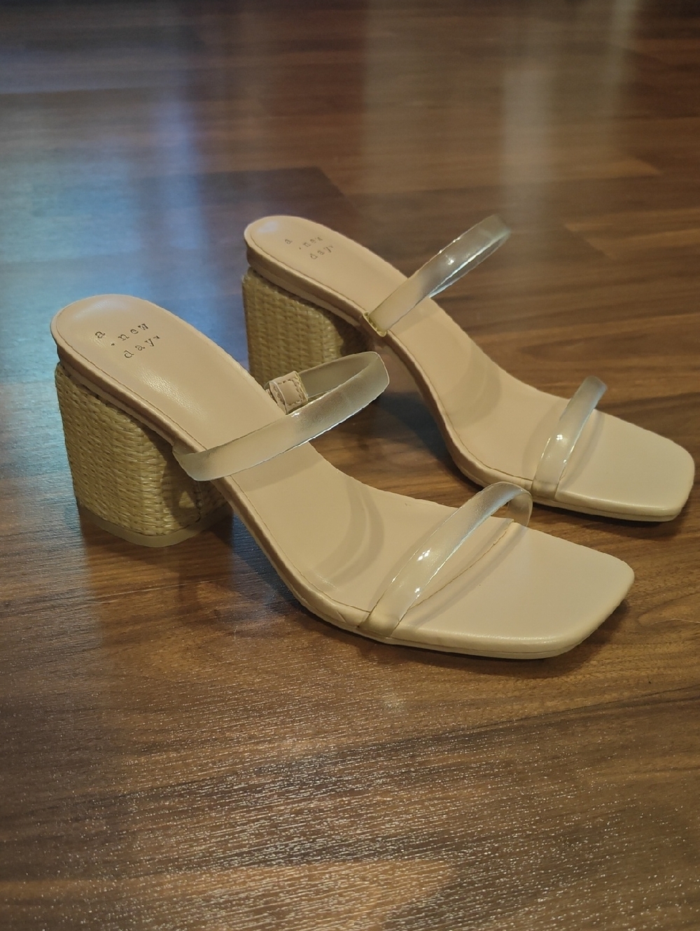 NWOT A New Day Clear Strap Beige Block Heel Sandals